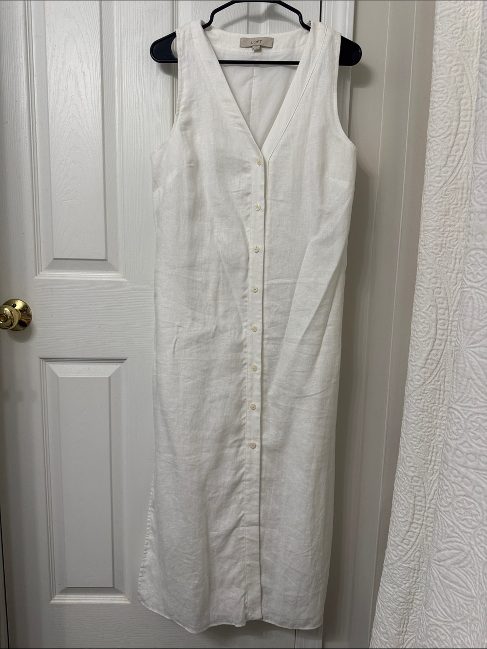 NWOT LOFT White Sleeveless Linen Button-Front Maxi Dress